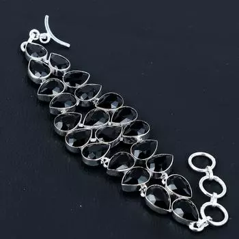 Браслет из стерлингового серебра 925 пробы ручной работы с черной шпинелью, серебряный браслет, браслет из черной шпинели для женщин, браслет унисекс для подарков 8 чёрный