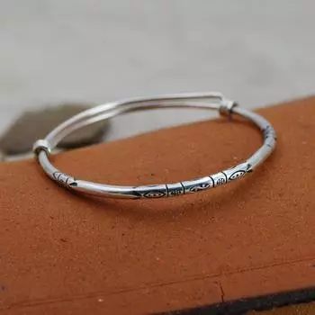 Браслет из стерлингового серебра 925 пробы ручной работы Тай Чи Багуа с маленькой рыбкой для женщин, ретро тайский серебряный браслет в экзотическом этническом стиле, браслет в стиле старинного искусства Adjustable size