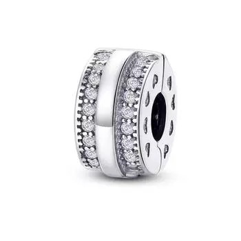 Браслет из стерлингового серебра 925 пробы с блестящей застежкой и инкрустированными бусинами 925 Sterling Silver