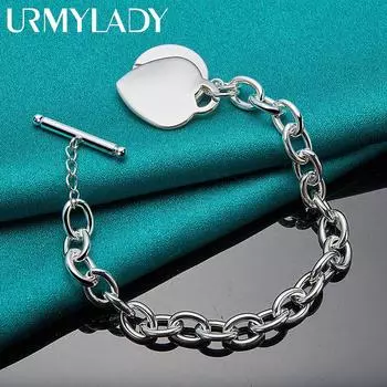 Браслет из стерлингового серебра 925 пробы с сердцем для женщин, свадебная вечеринка, цепочка OT, модные украшения 20cm