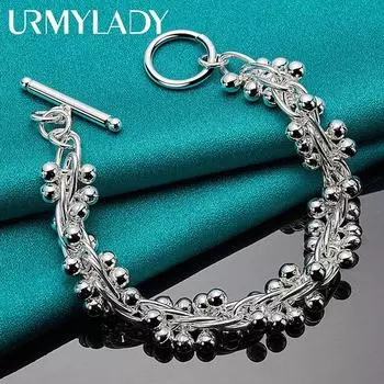 Браслет из стерлингового серебра 925 пробы с виноградными бусинами для женщин, свадебная вечеринка, модные очаровательные ювелирные изделия 20cm