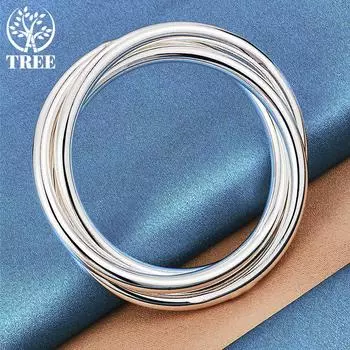 Браслет из стерлингового серебра 925 пробы с тремя нитями, гладкий твердый браслет, ювелирные изделия