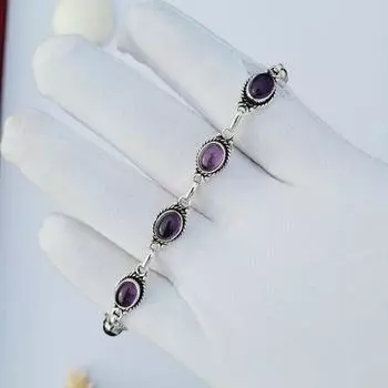 Браслет из стерлингового серебра 925 пробы с натуральным аметистом, ювелирные изделия ручной работы, подарок ей 8-13 фиолетовый