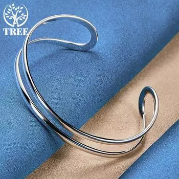 Браслет из стерлингового серебра 925 пробы с двойным кругом, ювелирные изделия