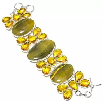 Браслет из стерлингового серебра 925 пробы с натуральным шмелем, яшмой и цитрином, 7–8 дюймов, O8c07