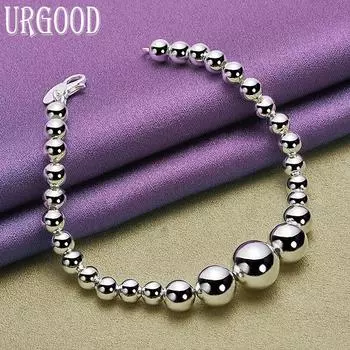 Браслет из стерлингового серебра 925 пробы с гладкими бусинами, модные ювелирные изделия 20cm