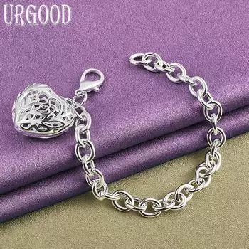 Браслет из стерлингового серебра 925 пробы с полым сердцем, подарочные модные украшения 20cm