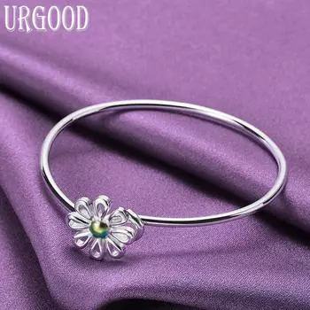 Браслет из стерлингового серебра 925 пробы с подсолнухом, модные ювелирные изделия