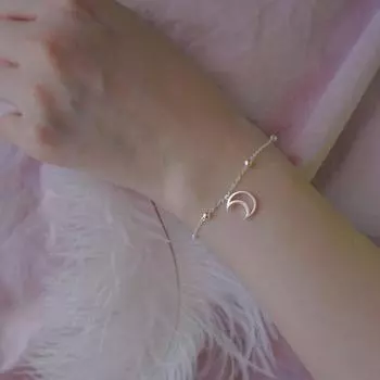 Браслет из стерлингового серебра 925 пробы с круглыми бусинами для женщин, браслет-цепочка с подвеской в виде Луны, ювелирные изделия Sl344