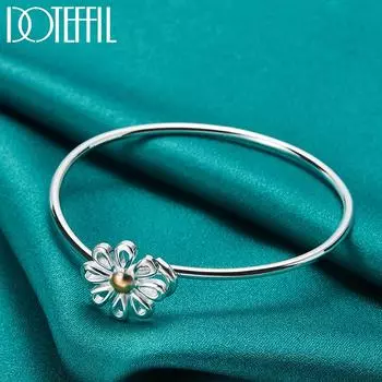 Браслет из стерлингового серебра 925 пробы с цветком, модные ювелирные изделия