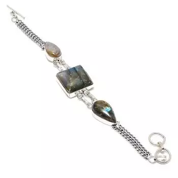 Браслет из стерлингового серебра 925 пробы с лабрадоритом, 7–8 дюймов b8R11 чёрный