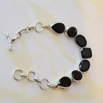 Браслет из стерлингового серебра 925 пробы с черным ониксом, регулируемый от 6 до 8 дюймов. 6to8 чёрный