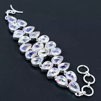 Браслет из стерлингового серебра 925 пробы с мистическим радужным топазом ручной работы, серебряный браслет с радужным топазом для женщин, браслет унисекс для подарков 8
