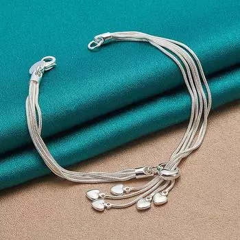 Браслет из стерлингового серебра 925 пробы с пятью змеями и сердцем, модные очаровательные ювелирные изделия 20cm