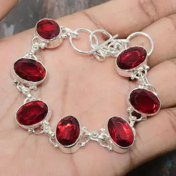 Браслет из стерлингового серебра 925 пробы с драгоценным камнем из мозамбикского граната ручной работы для женщин 7-8 Inches красный