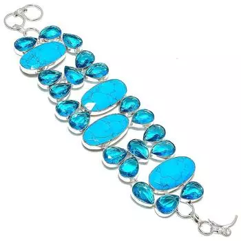 Браслет из стерлингового серебра 925 пробы с натуральной аризонской бирюзой и топазом, 7–8 дюймов, h6B09