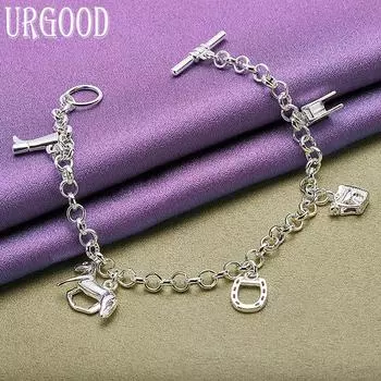 Браслет из стерлингового серебра 925 пробы с романтическим кулоном, модный подарок, ювелирные изделия для вечеринок 20cm