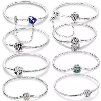 Браслет из стерлингового серебра 925 пробы с любовным замком, цепочка в виде змеи, браслет с кошачьим когтем, подходят оригинальные очаровательные бусины для женщин, дизайнерские ювелирные изделия 17cm