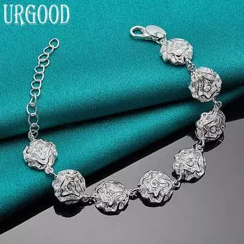 Браслет из стерлингового серебра 925 пробы с розой. Красивые украшения. 20cm