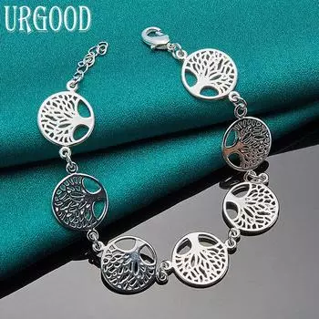 Браслет из стерлингового серебра 925 пробы с деревом, подарок на вечеринку, очаровательные ювелирные изделия 20cm