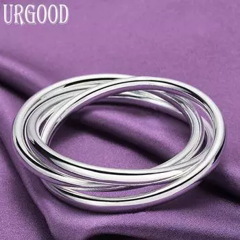 Браслет из стерлингового серебра 925 пробы с гладкими тремя кольцами, модные ювелирные изделия