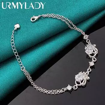 Браслет из стерлингового серебра 925 пробы с цирконом в форме сердца для женщин, очаровательные ювелирные изделия для свадебной вечеринки 20cm