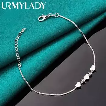 Браслет из стерлингового серебра 925 пробы с сердцем любви для женщин, свадебные, помолвочные, вечерние, модные украшения 20cm