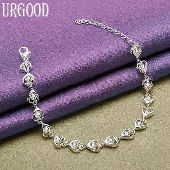 Браслет из стерлингового серебра 925 пробы с цирконием AAA в форме сердца, модный подарок, ювелирные изделия для вечеринок 20cm