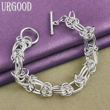 Браслет из стерлингового серебра 925 пробы с геометрическим рисунком, подарочные ювелирные изделия для вечеринки 20cm