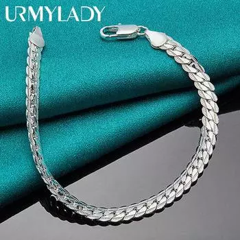 Браслет из стерлингового серебра 925 пробы с боковой цепочкой толщиной 6 мм, модные ювелирные изделия 18cm