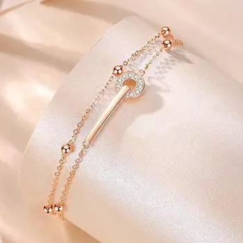 Браслет из стерлингового серебра 925 пробы с одним словом и бриллиантами, двухслойный браслет с пряжкой для женщин, новинка 2023, простые ювелирные изделия ручной работы Adjustable size