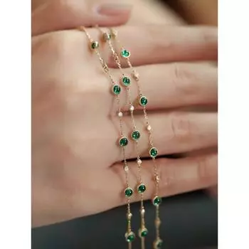 Браслет из стерлингового серебра 925 пробы с изумрудом. Особый дизайн. Браслет Ins в дворцовом стиле. 925