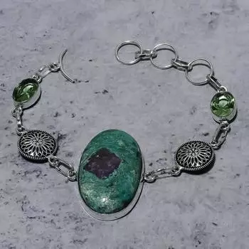 Браслет из стерлингового серебра 925 пробы с рубином и цаворитом, созданный в лаборатории, 7–8 дюймов, J0K64