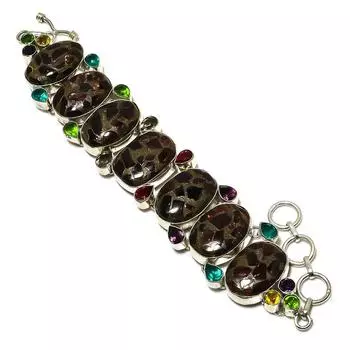 Браслет из стерлингового серебра 925 пробы с натуральным красным турмалином и драгоценным камнем перидот 7–8 дюймов k9N34