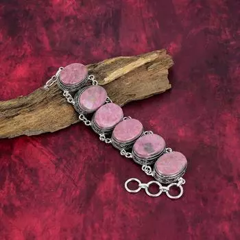 Браслет из стерлингового серебра 925 пробы с родонитом, великолепный браслет из драгоценных камней ручной работы из натурального камня для подарка Adjustable with 8 inches розовый