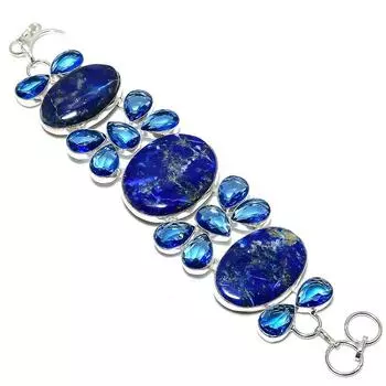 Браслет из стерлингового серебра 925 пробы с натуральным лазуритом и топазом, 7-8 дюймов o7f75