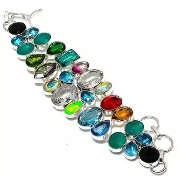 Браслет из стерлингового серебра 925 пробы с натуральным белым топазом и гранатом 7–8 дюймов c9f01