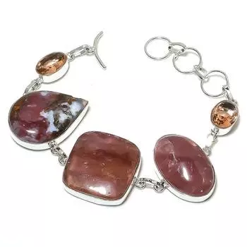 Браслет из стерлингового серебра 925 пробы с натуральным клубничным кварцем 7-8 дюймов Q9Q04