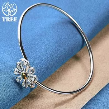 Браслет из стерлингового серебра 925 пробы с подсолнухом, модные ювелирные изделия