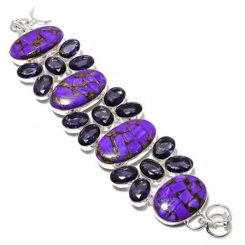 Браслет из стерлингового серебра 925 пробы с натуральным медным чароитом и аметистом, 8 дюймов, Z3O76