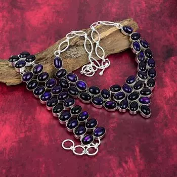 Браслет из стерлингового серебра 925 пробы с фиолетовым лабрадоритом и регулируемой цепочкой, ожерелье ручной работы с драгоценными камнями, комплект украшений для браслета и ожерелья Adjustable With 8 -18 фиолетовый