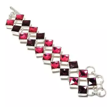 Браслет из стерлингового серебра 925 пробы с натуральным розовым мистическим топазом, 7–8 дюймов, V2u98