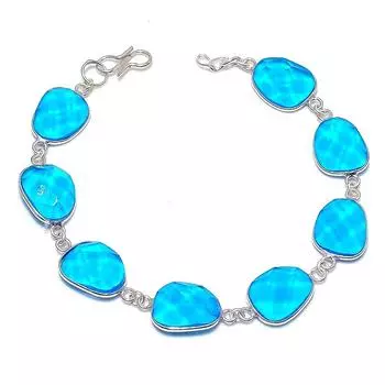 Браслет из стерлингового серебра 925 пробы с натуральным швейцарским голубым топазом, 7–8 дюймов, R0Y41