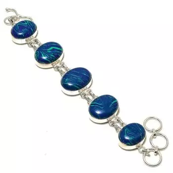 Браслет из стерлингового серебра 925 пробы с натуральным медным синим бирюзовым камнем 7-8 дюймов L7w58