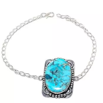 Браслет из стерлингового серебра 925 пробы с натуральным тибетским бирюзовым камнем 7-8 дюймов j9j78