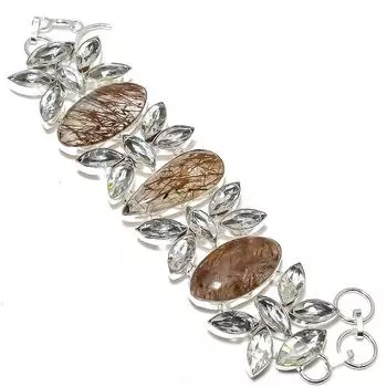 Браслет из стерлингового серебра 925 пробы с натуральным золотым рутилом и топазом 7-8 дюймов K8m48