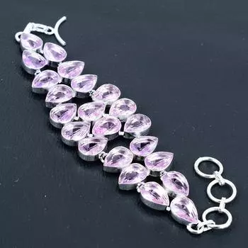 Браслет из стерлингового серебра 925 пробы с розовым кунцитом ручной работы, серебряный браслет, браслет из розового кунцита для женщин, браслет унисекс для подарков 8 розовый