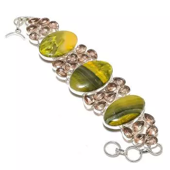 Браслет из стерлингового серебра 925 пробы с натуральной шмельной яшмой и морганитом, 8 дюймов k6J56
