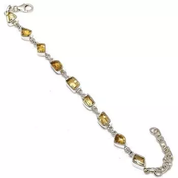 Браслет из стерлингового серебра 925 пробы с натуральным цитрином, ручная работа, 7-8 дюймов D6H79