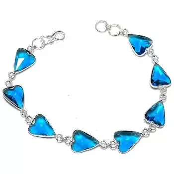 Браслет из стерлингового серебра 925 пробы с натуральным швейцарским голубым топазом, 7–8 дюймов, L1u81